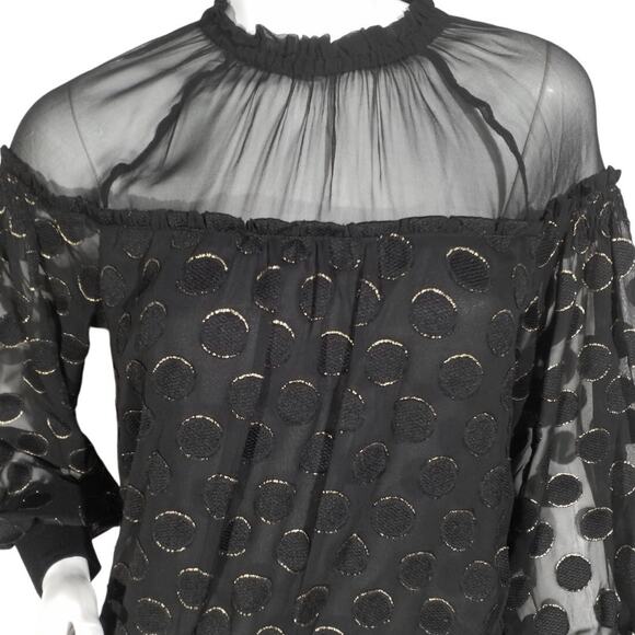 Ramy Brook Evelina Dot Appliqué Blouson Top XXS Black NWT - Picture 2 of 7